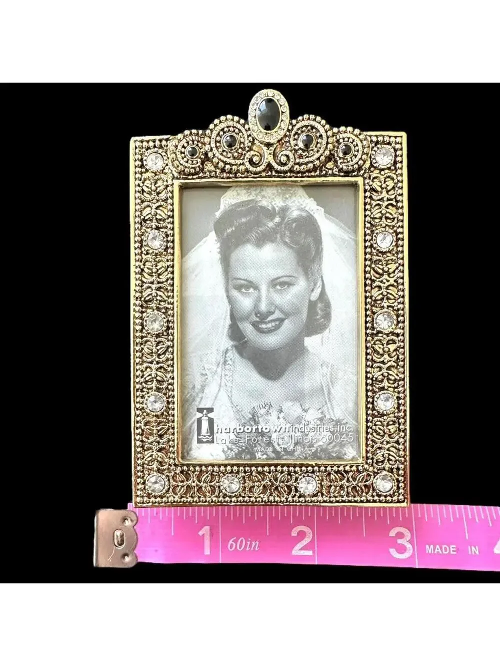 Harbor Town Industries Vintage Ornate Gold Tone Jeweled Picture Frame